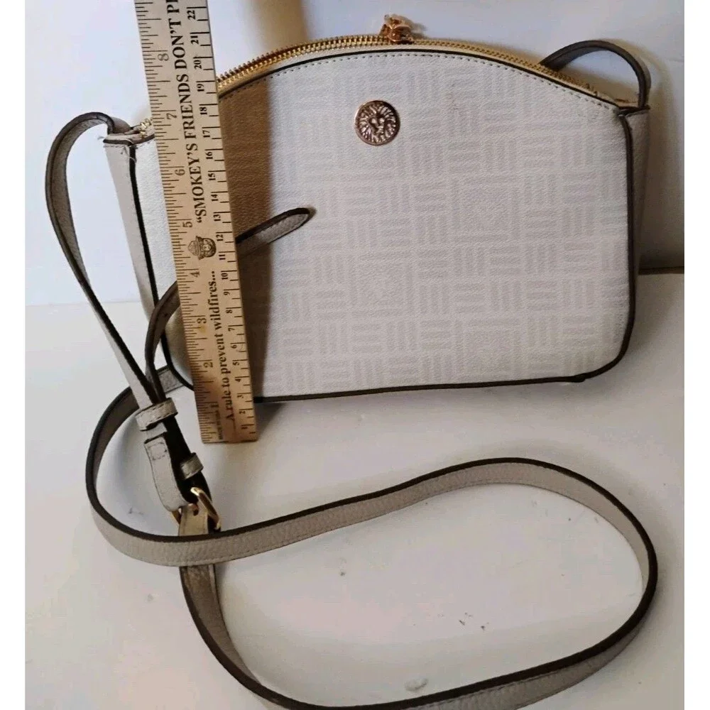 Anne Klein Tile Lion Logo Crossbody Bag Dome Triple Compartment Purse Cream Tan